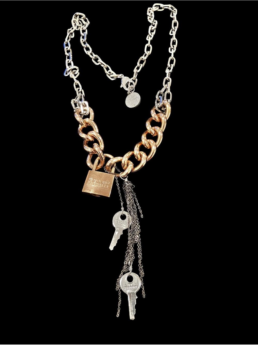RARE Gemma Redux 24" Heavy 114g Mixed Metal Chain Necklace Lock & Keys